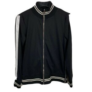 Pam & Gela Jacket XS Womens Black White Striped Full Zip Front Track Pockets